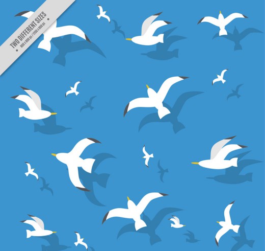 飞翔的白色海鸥无缝背景矢量图16素材网精选