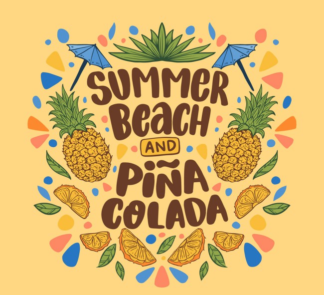 彩绘夏季沙滩菠萝艺术字矢量图16图库网精选