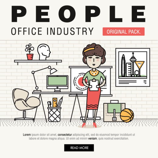 创意办公室环境和人物插画矢量素材16图库网精选
