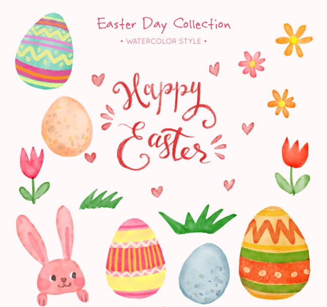 彩绘复活节兔子和6个彩蛋矢量素材普贤居素材网精选