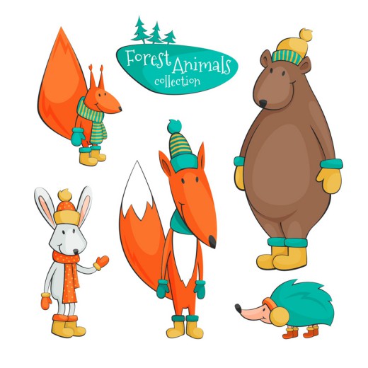 5种卡通冬季森林动物矢量素材16图库网精选