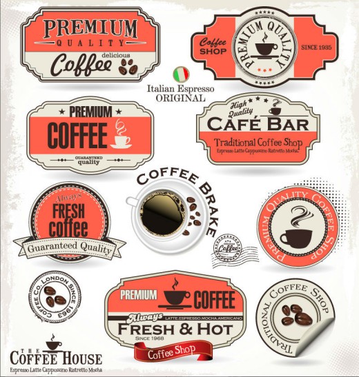 13款咖啡标签与贴纸矢量素材素材天下精选