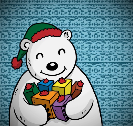 卡通抱礼盒的北极熊矢量素材素材中国网精选