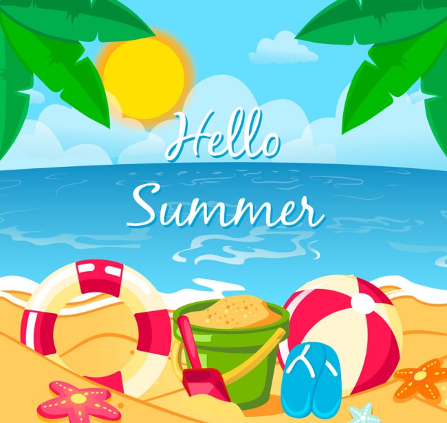 彩色夏季沙滩度假风景矢量素材16图库网精选