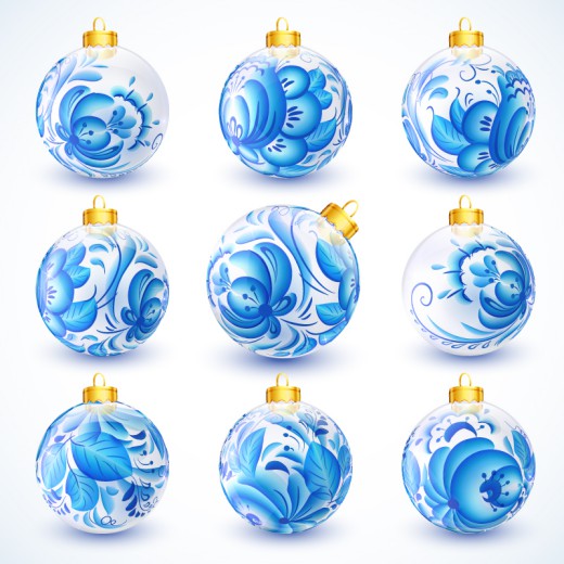 9款蓝色花纹圣诞吊球矢量素材普贤居素材网精选