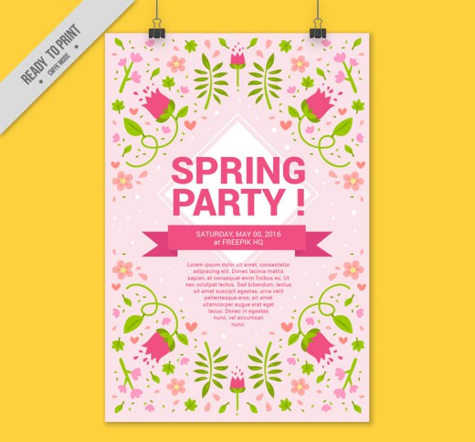 春季粉色花卉派对海报矢量素材普贤居素材网精选