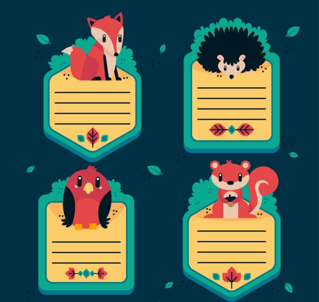 4款可爱动物留言卡设计矢量图素材中国网精选