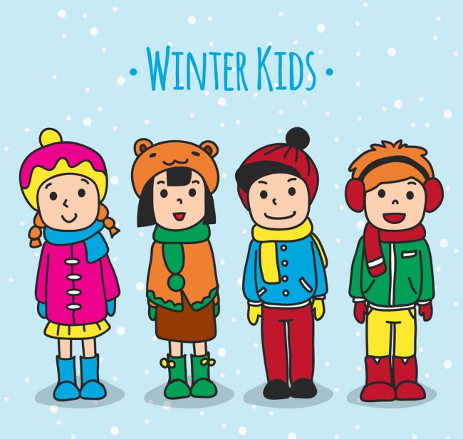 4个穿创意冬装儿童矢量素材普贤居素材网精选