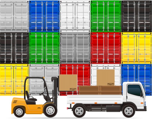 彩色集装箱和运输车辆矢量图16素材