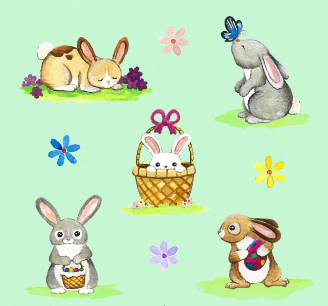 5款可爱彩绘兔子矢量素材16图库网精选