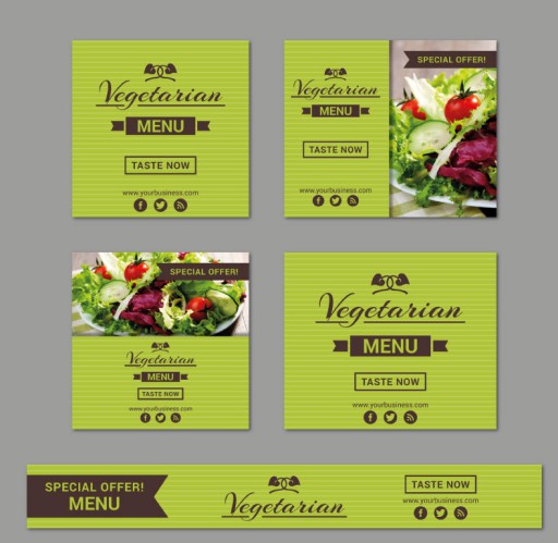 5款素食餐厅宣传卡设计矢量素材素