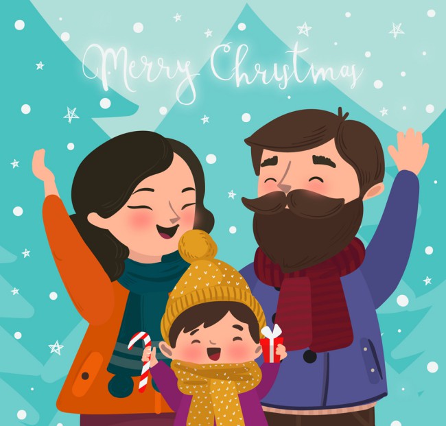 创意圣诞节笑脸三口之家矢量图素材中国网精选