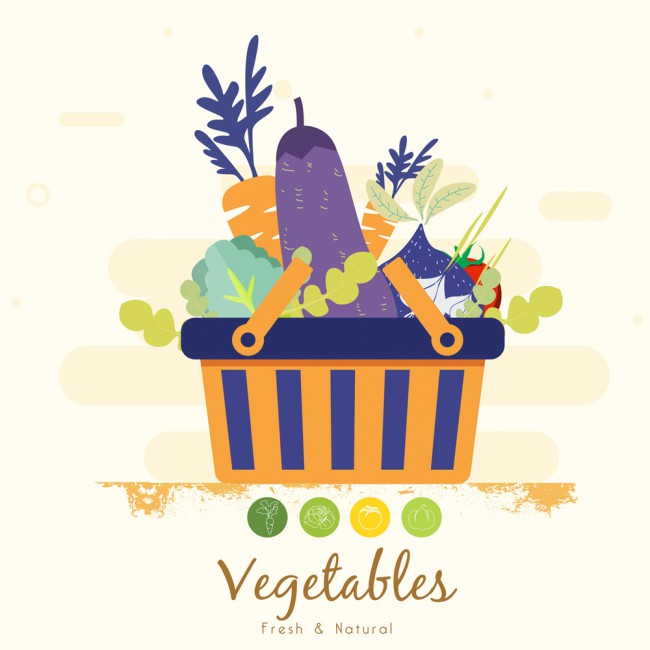 创意装满购物篮的蔬菜矢量素材16图库网精选