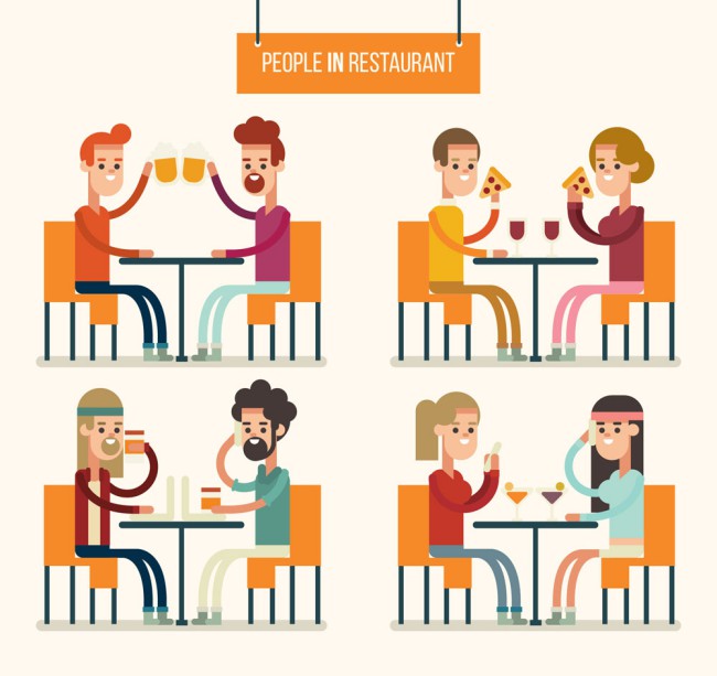 4组创意餐厅用餐的人物矢量图16素材网精选