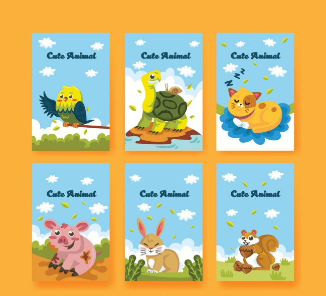 6款可爱表情动物卡片矢量素材16图库网精选