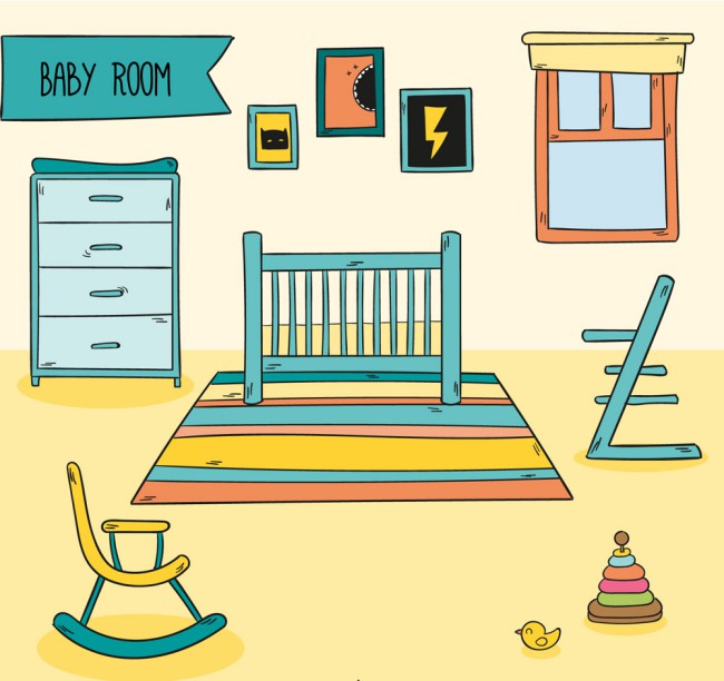 彩绘婴儿房设计矢量素材16素材网精选