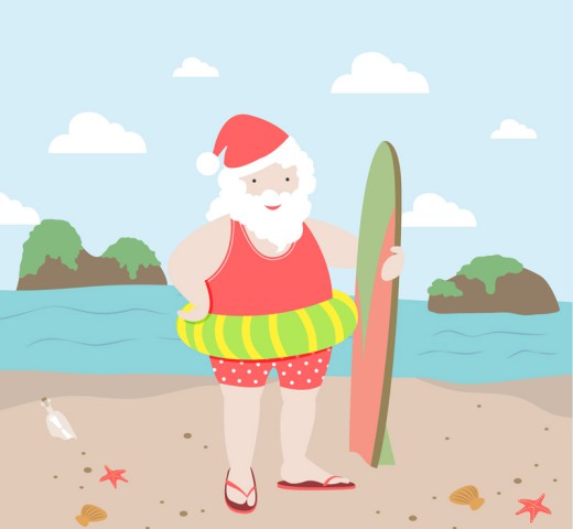 海边度假的圣诞老人矢量图普贤居素