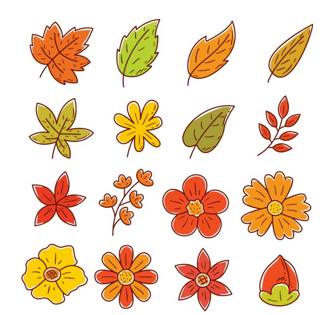 16款彩绘叶子和花卉矢量素材16图库网精选