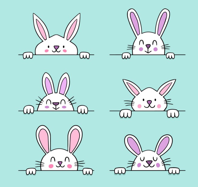 6款可爱白色笑脸兔子矢量素材16图库网精选