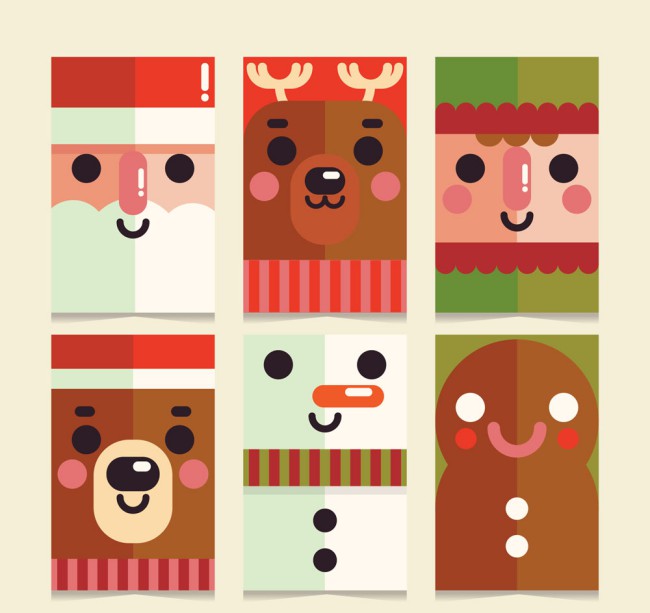 6款扁平化圣诞角色头像卡片矢量图16图库网精选