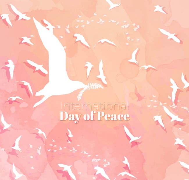 彩绘国际和平日白色鸽子群矢量图普贤居素材网精选