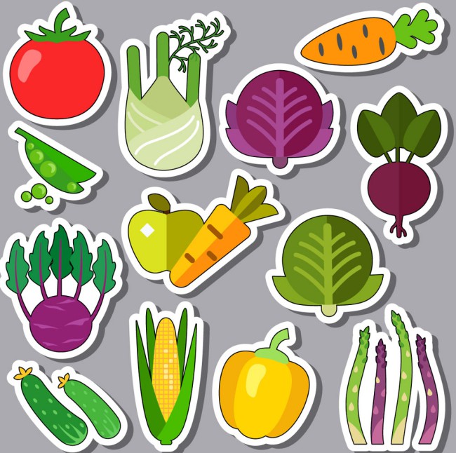 13款彩色常见蔬菜贴纸矢量素材16设计网精选