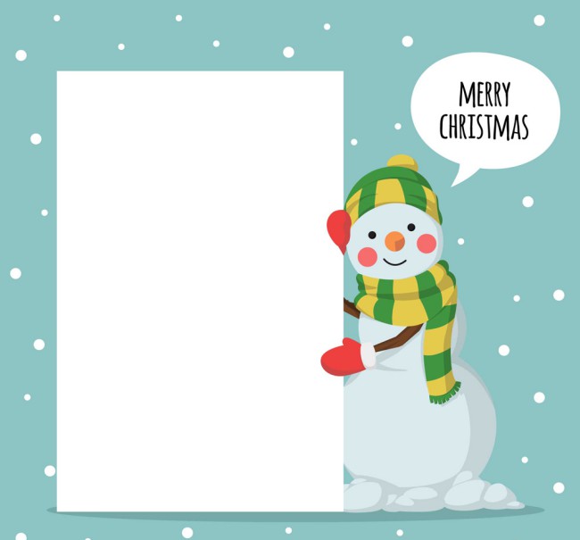 可爱圣诞雪人和空白纸张矢量图普贤居素材网精选
