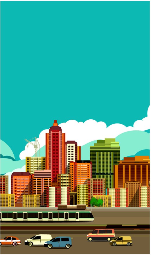 彩色都市建筑插画矢量素材16图库网精选