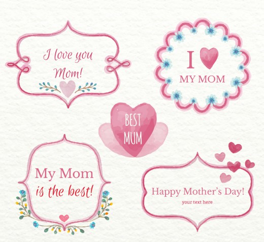 5款彩绘爱心母亲节标签矢量素材16图库网精选