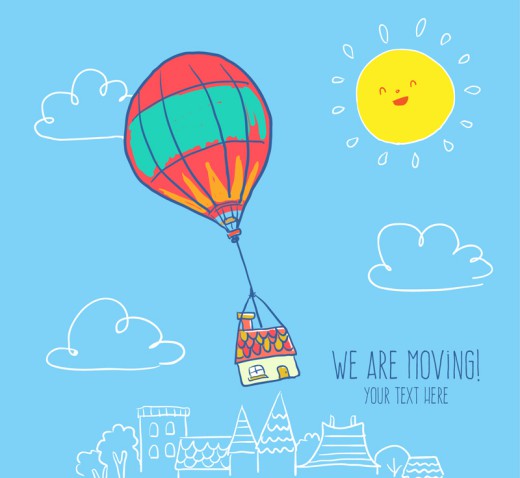 卡通热气球和太阳插画矢量素材素材中国网精选