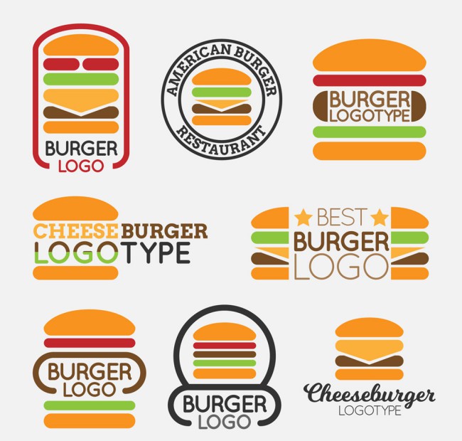 8款彩色汉堡包标志矢量图普贤居素材网精选