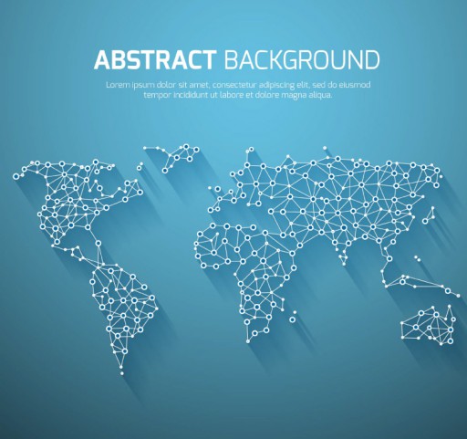 蓝色连线圆点世界地图矢量素材16素材网精选