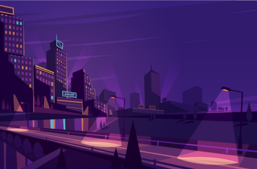 夜晚城市高架桥插画矢量素材16设计网精选