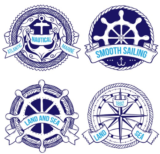 4款蓝色彩绘航海徽章矢量素材16图库网精选