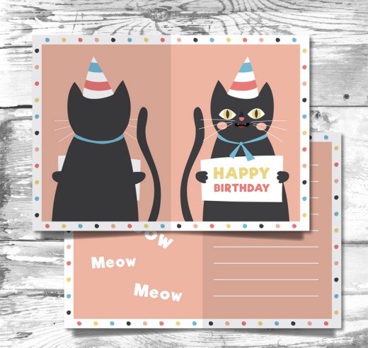 可爱黑猫生日祝福卡矢量素材16素材网精选