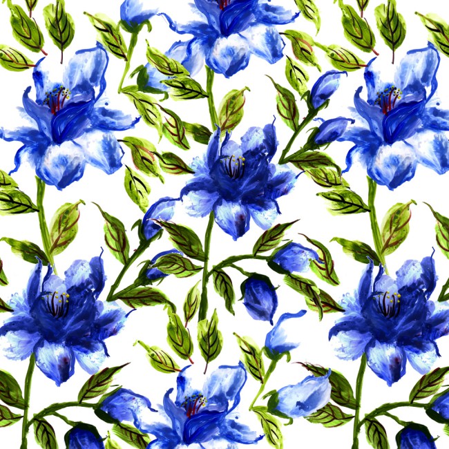手绘蓝色花卉无缝背景设计矢量图素材中国网精选