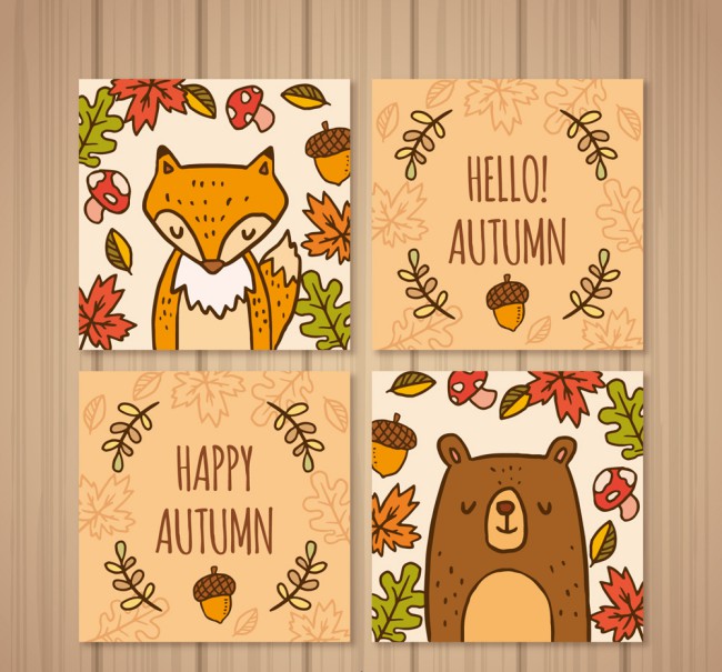 2款可爱秋季动物卡片正反面矢量图16图库网精选