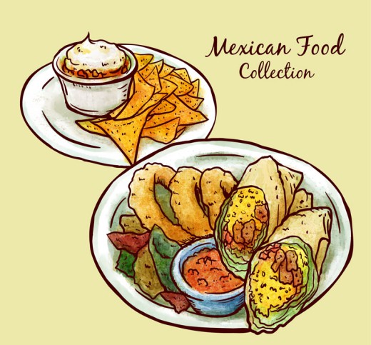 彩绘盘中墨西哥食物矢量素材16设计网精选