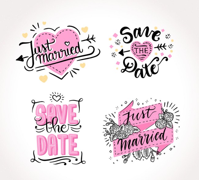4款手绘粉色婚礼标签矢量素材16素材网精选