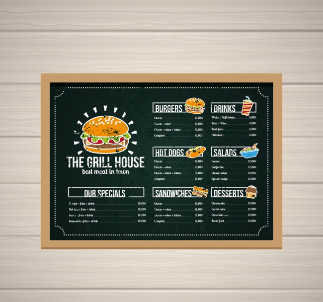 创意烧烤屋黑板画菜单矢量素材16设计网精选