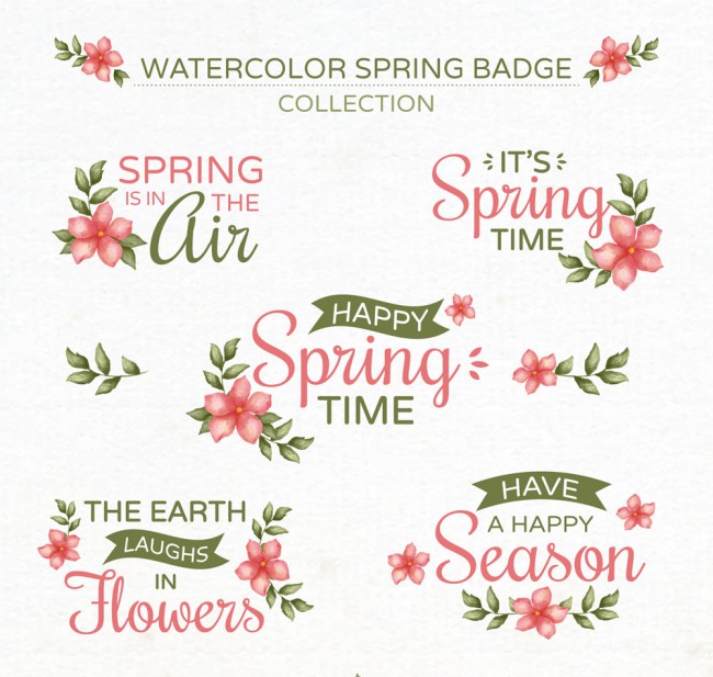 5款彩绘春季花卉徽章矢量素材16图库网精选