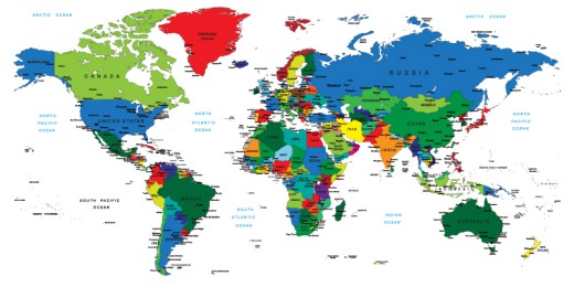 彩色英文世界地图矢量素材16素材网精选