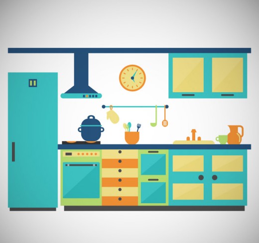 蓝绿色厨房设计矢量素材素材中国网精选