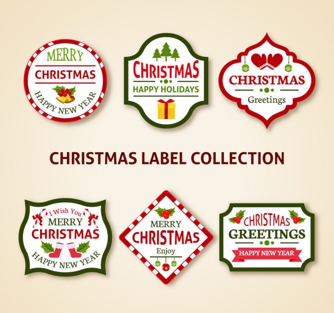 6款创意圣诞快乐标签矢量图素材中国网精选