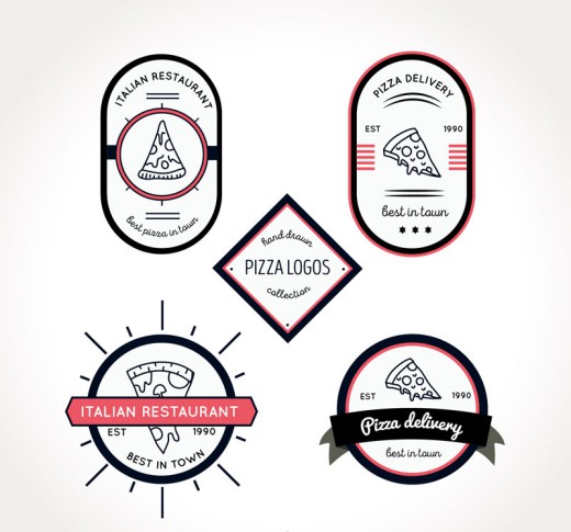5款意大利披萨餐馆标签矢量图素材中国网精选