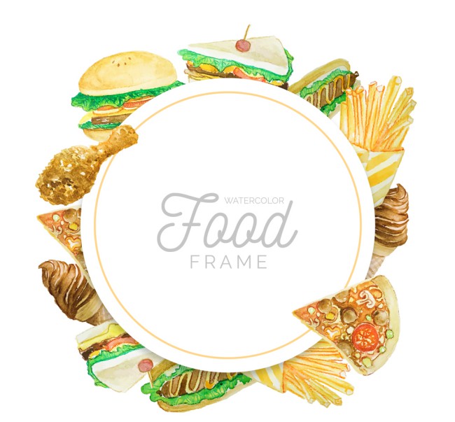 水彩绘快餐食物框架矢量素材16图库网精选