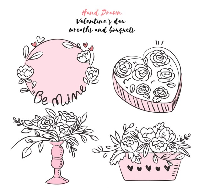 4款手绘情人节玫瑰花物品矢量图16图库网精选