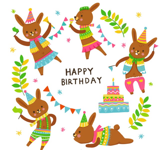 卡通兔子生日祝福卡矢量素材16设计