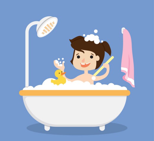 卡通洗浴的儿童和小黄鸭矢量素材素材中国网精选