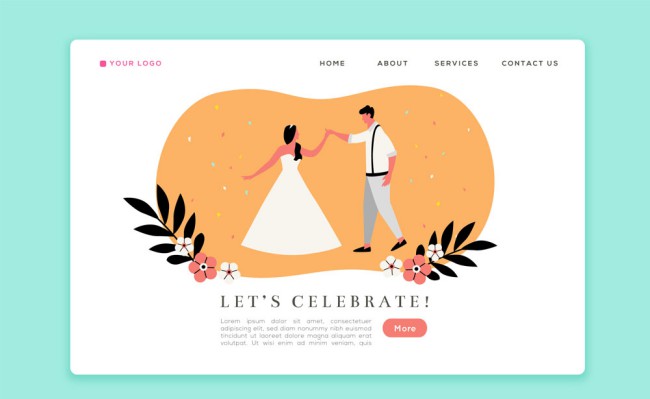 创意跳舞新人婚礼网站登陆页矢量图素材中国网精选